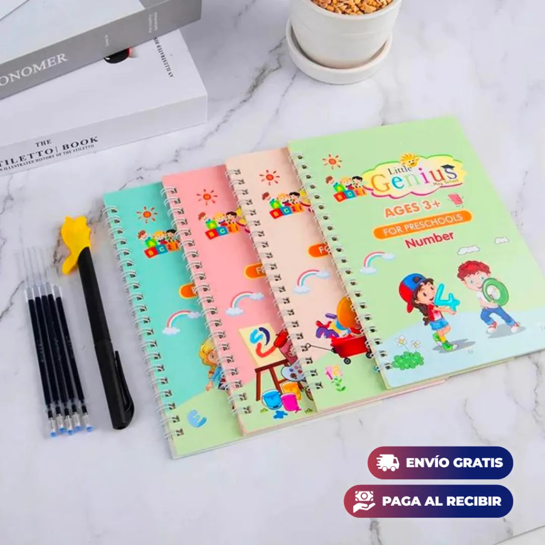 SET DE 4 LIBROS DE CALIGRAFÍA CON TINTA MÁGICA REUTILIZABLE